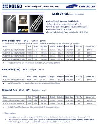 KL-LCV100-FR4-60L-24V-T0-281B, Samsung Led Çubuk, 24V, Sabit Voltaj, 4000K, Yüksek Lümen,  Kırık Beyaz, Naturel white, FR4 - 2