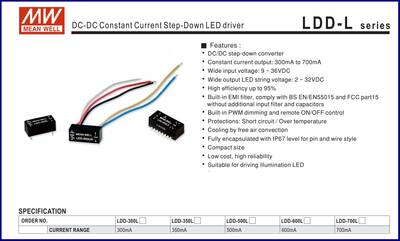 LDD-1000H, DC Girişli,  Sabit akım çıkışlı, DC-DC, Led, Driver, Giriş: 9~56Vdc Çıkış:2~52Vdc, 1000mA, step-down - 2
