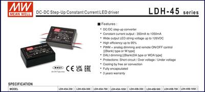 LDH-45B-1050, DCGiriş, Sabit akım, led driver, ledsürücü, Giriş: 18~32Vdc, Çıkış: 21~43Vdc, 1050mA, step-up - 4