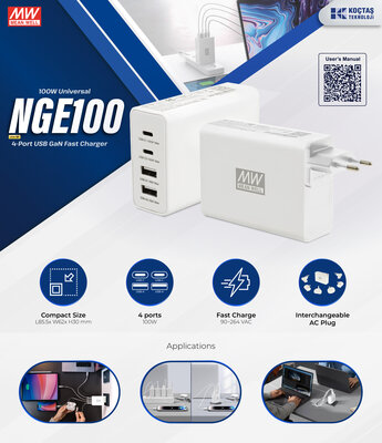 NGE100 - 100W 4-Port lu USB Hızlı şarj cihazı, .... aynı anda 4 telefon birden şarj eder, Hızlı şarj adaptörü - 1