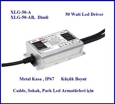 XLG-50-A, 50Watt, Metal kasa, Led driver, Meanwell, 24V, 36V, 54V, 530mA~2100mA, Sabit akım - 2