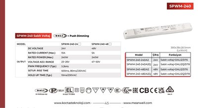 SPWM-240-24DA2, DALI2 240W 24V 10A Led Sürücü DT8 dimable led driver - 2